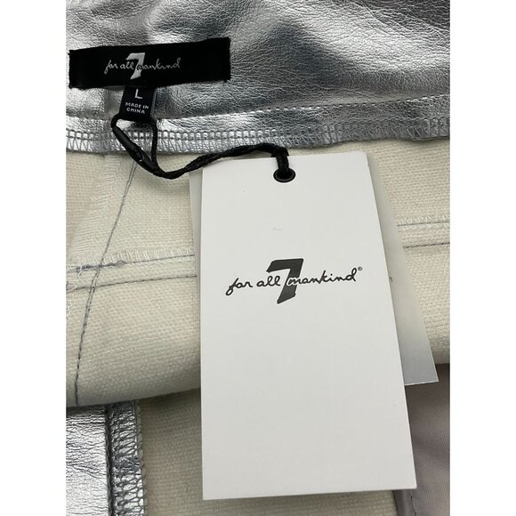 7 For All Mankind High Rise Vegan Leather Silver Metallic 5-pkt Pants NWT Large - Picture 9 of 13